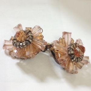 Sparkling MCM vintage Fireburst sunburst AB apricot peach clip on earrings